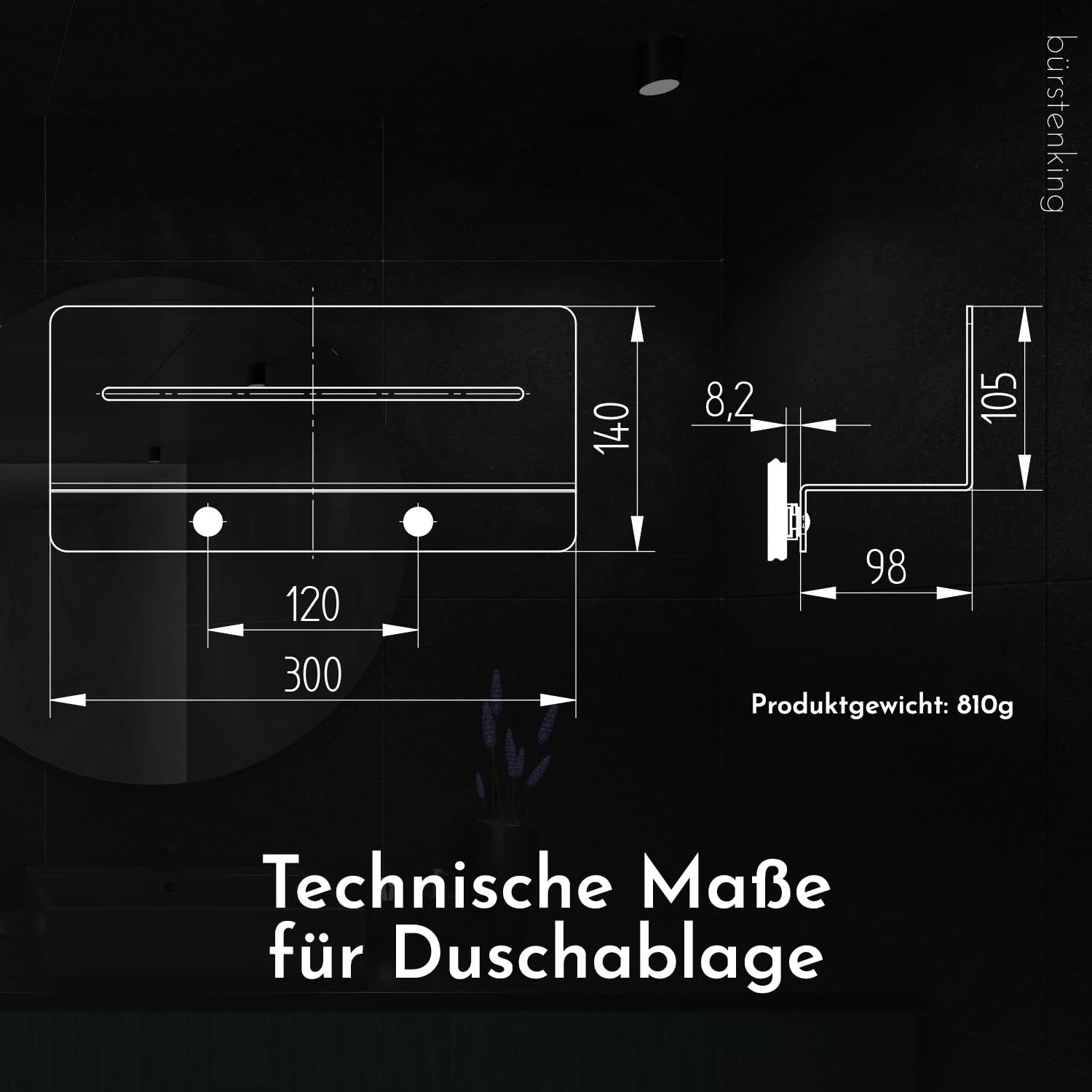 b-rstenking-serie-190-duschablage-30-cm-schwarz-matt image 2