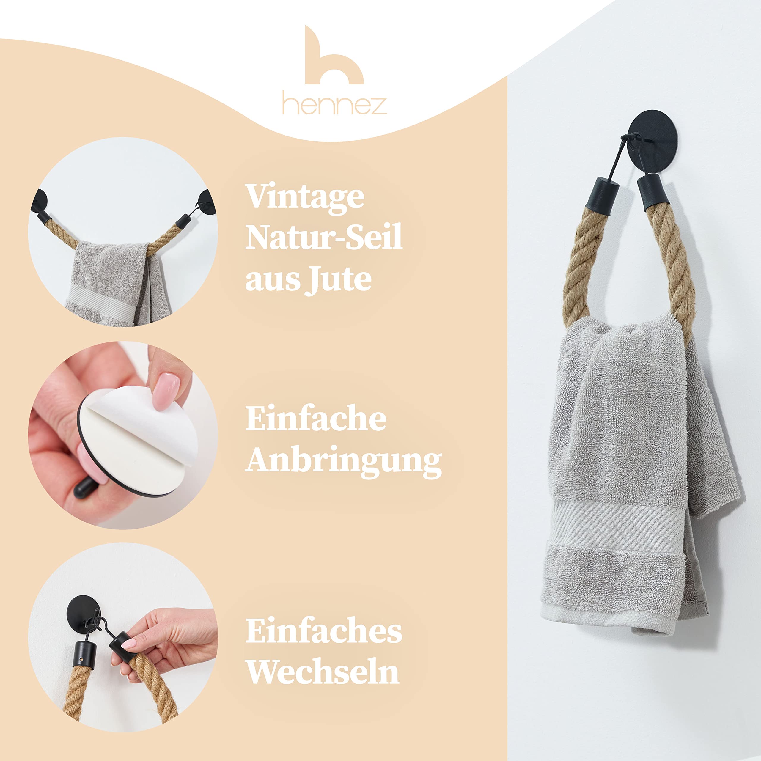 hennez-bad-zubeh-r-handtuchhalter-jute-schwarz-ohne-bohren image 2