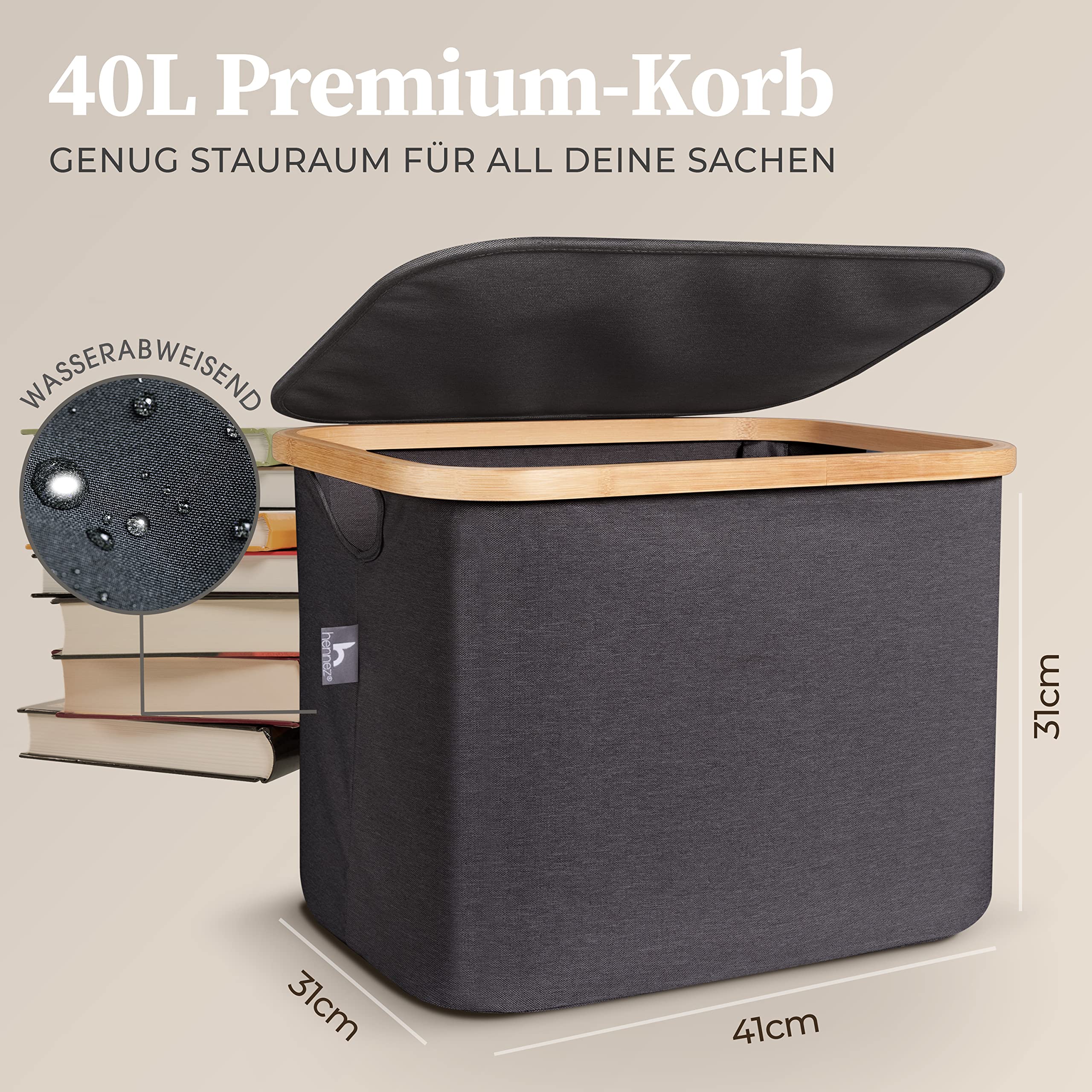 hennez-aufbewahrungsbox-stoff-mit-deckel-40l-dunkelgrau image 3