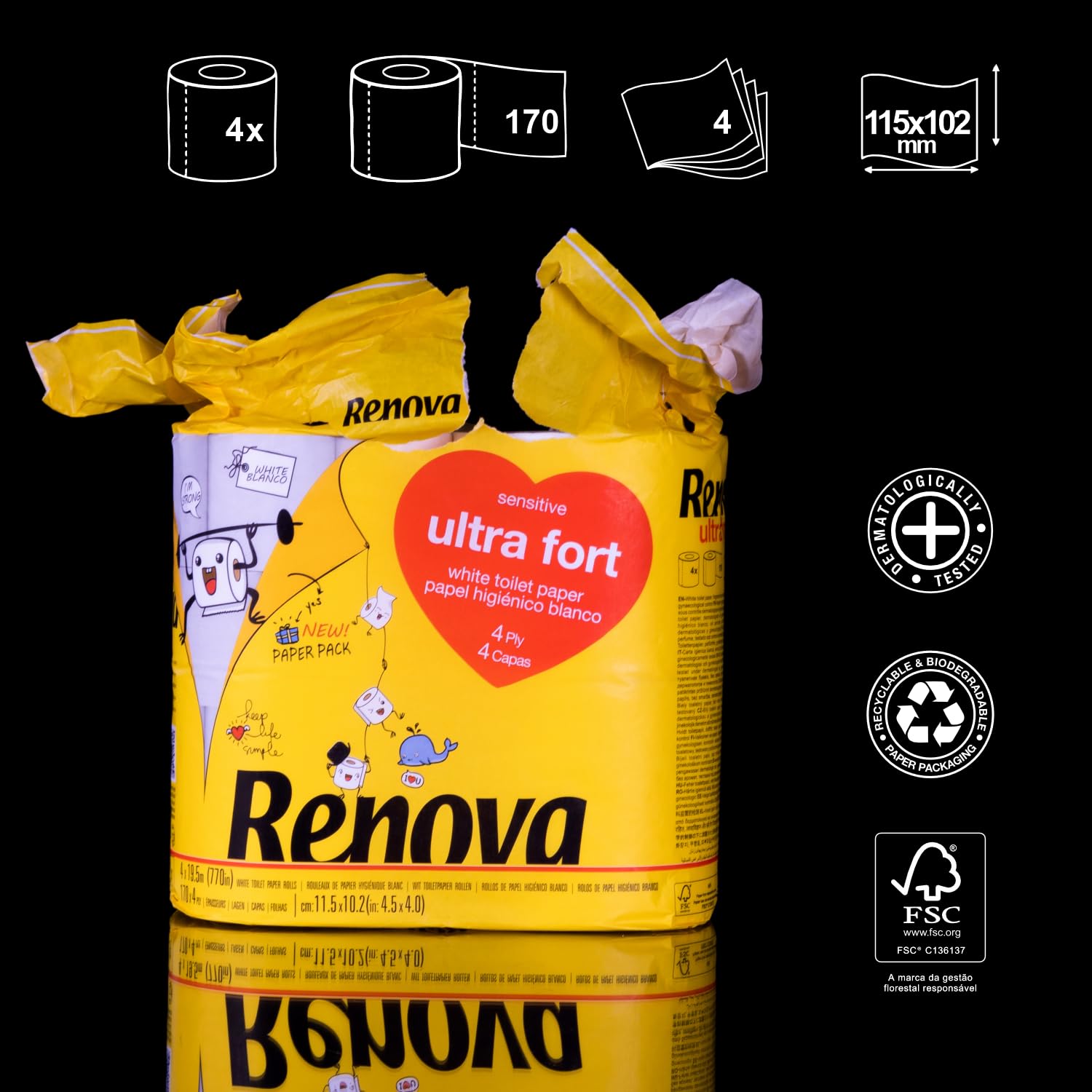renova-ultra-fort-toilettenpapier-4-lagig-wei-4-rollen image 2