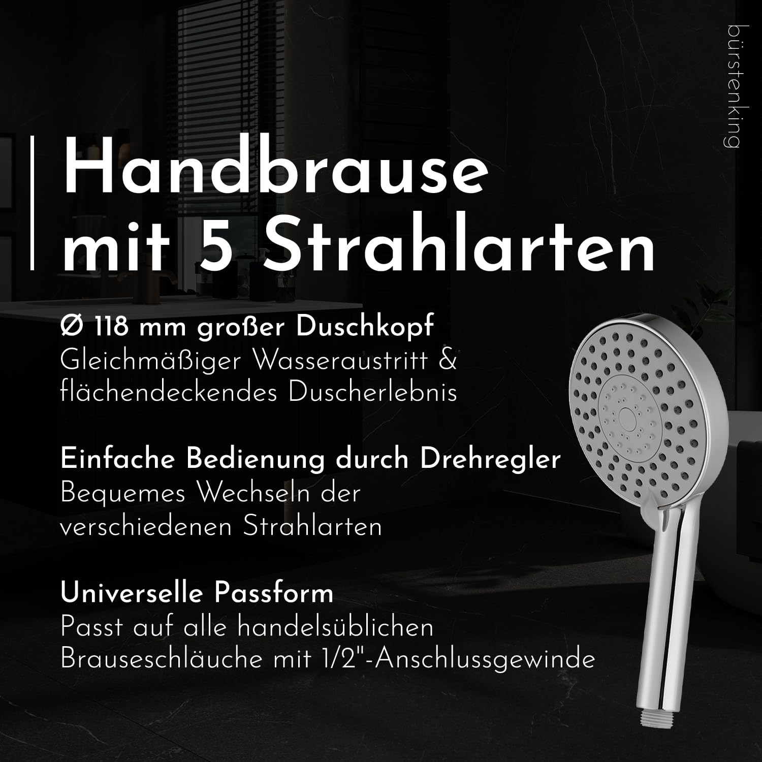 b-rstenking-duschkopf-handbrause-5-strahlarten-118mm image 2